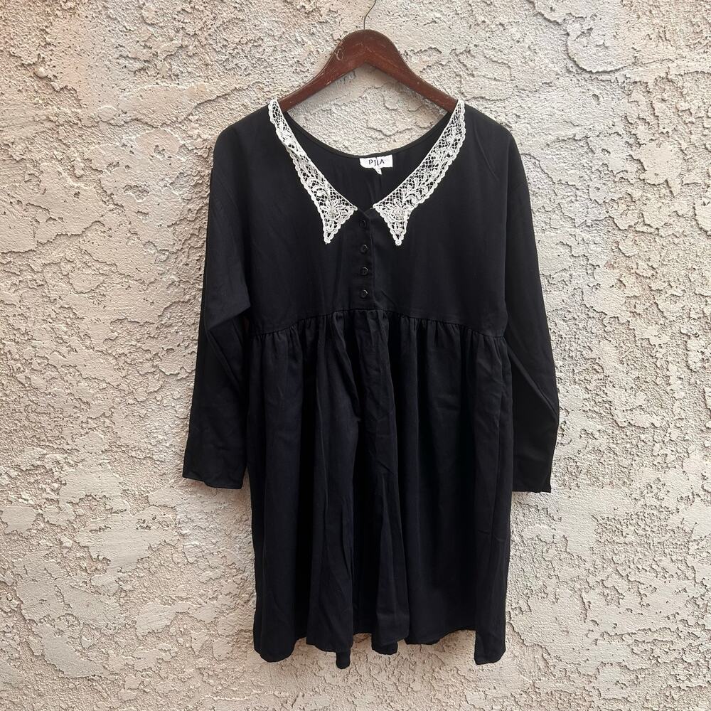 Vintage PJLA Black Babydoll Dress White Lace Collar Goth M